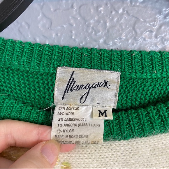 Vintage Green and Cream Women's Sweater - Picture 5 of 5